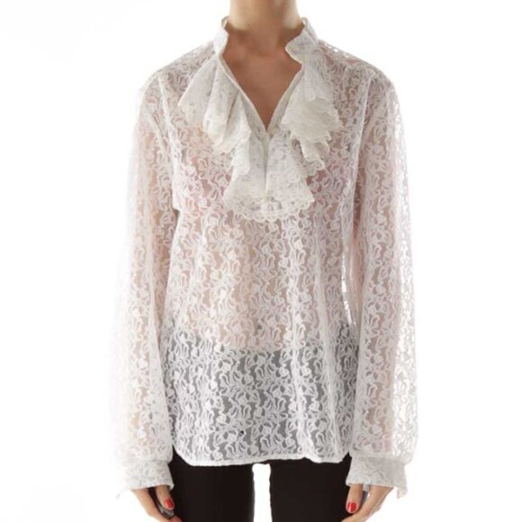 Teddi of California Tops - Teddi of California White Ruffled Lace Blouse